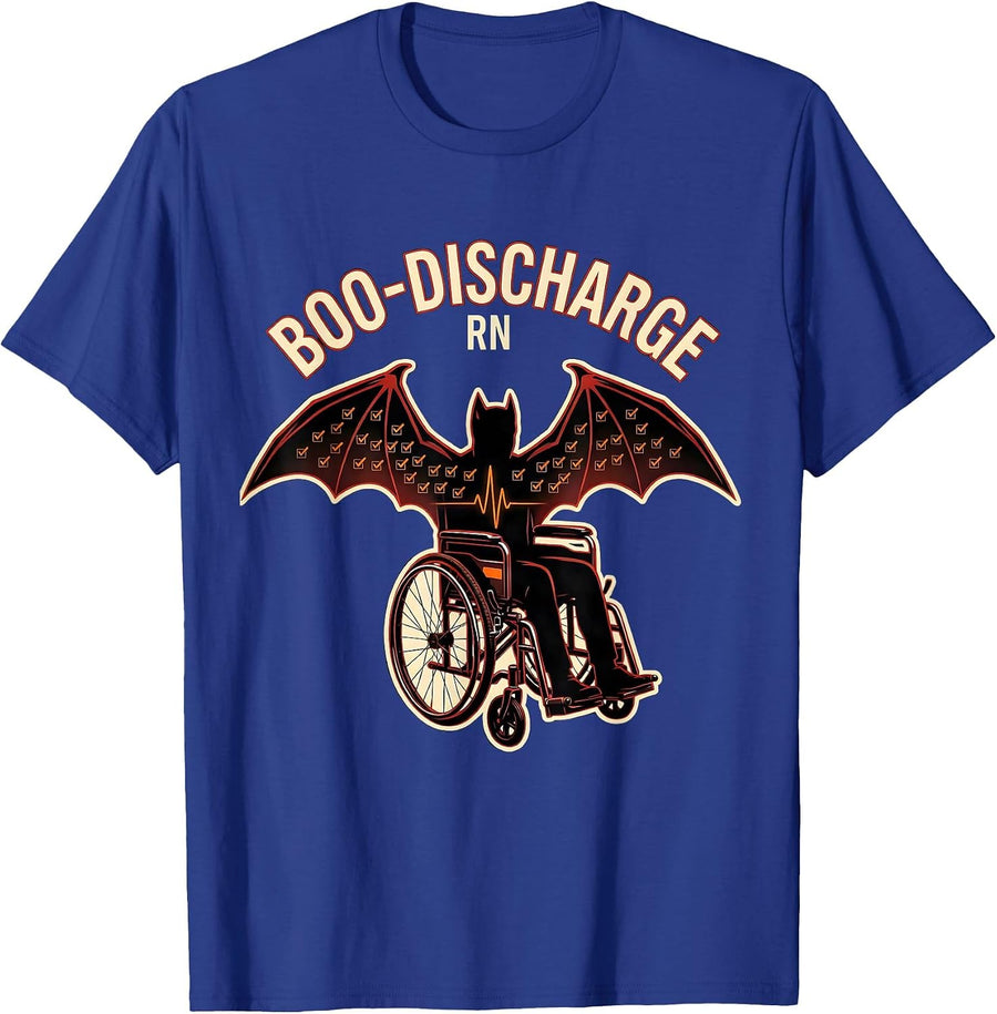 Boo-Discharge RN Stencil Halloween Nurse Medical Humor T-Shirt - Royal Blue