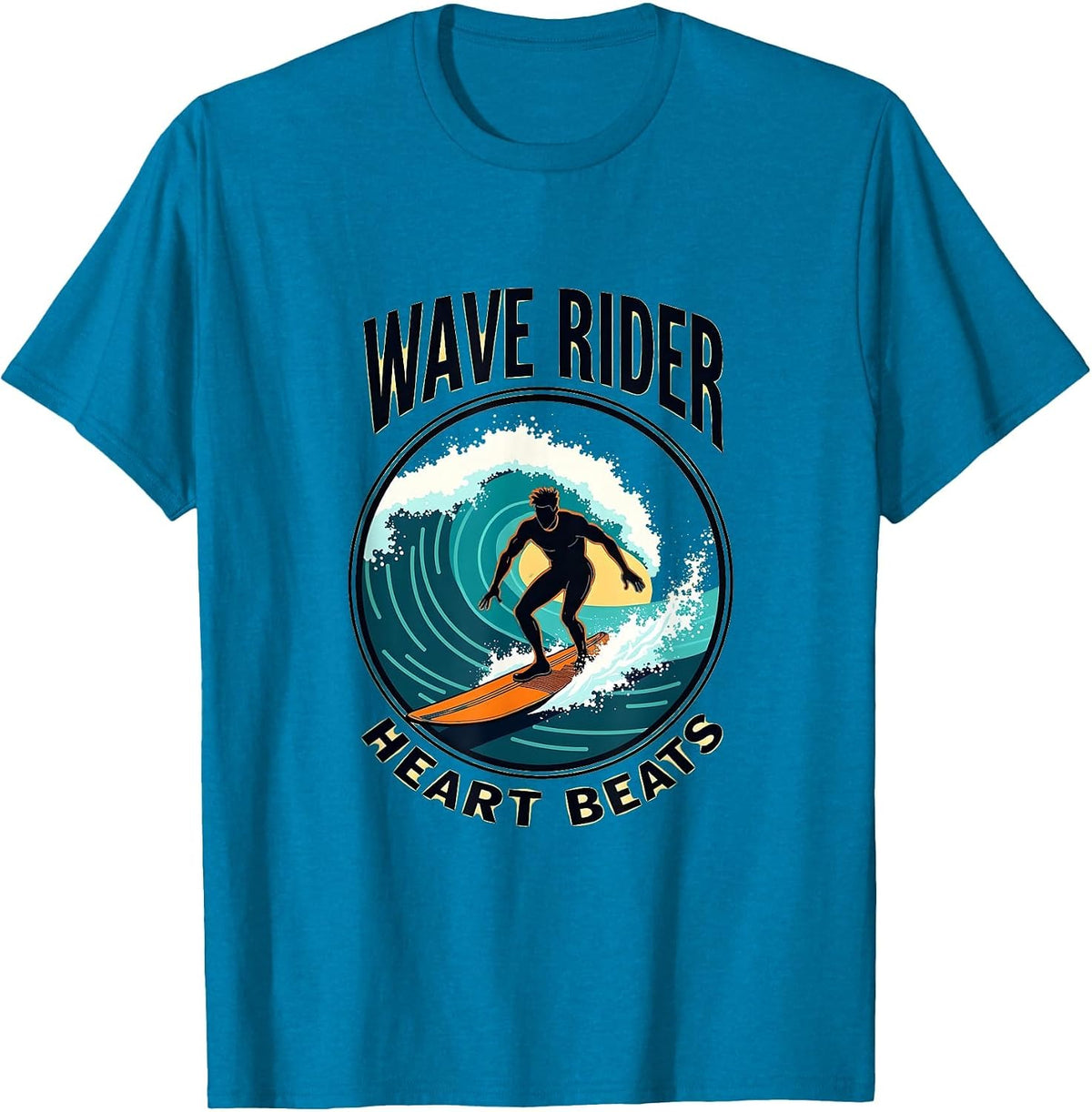 Wave Rider Heart Beats Surf Design T-Shirt - Sapphire Blue