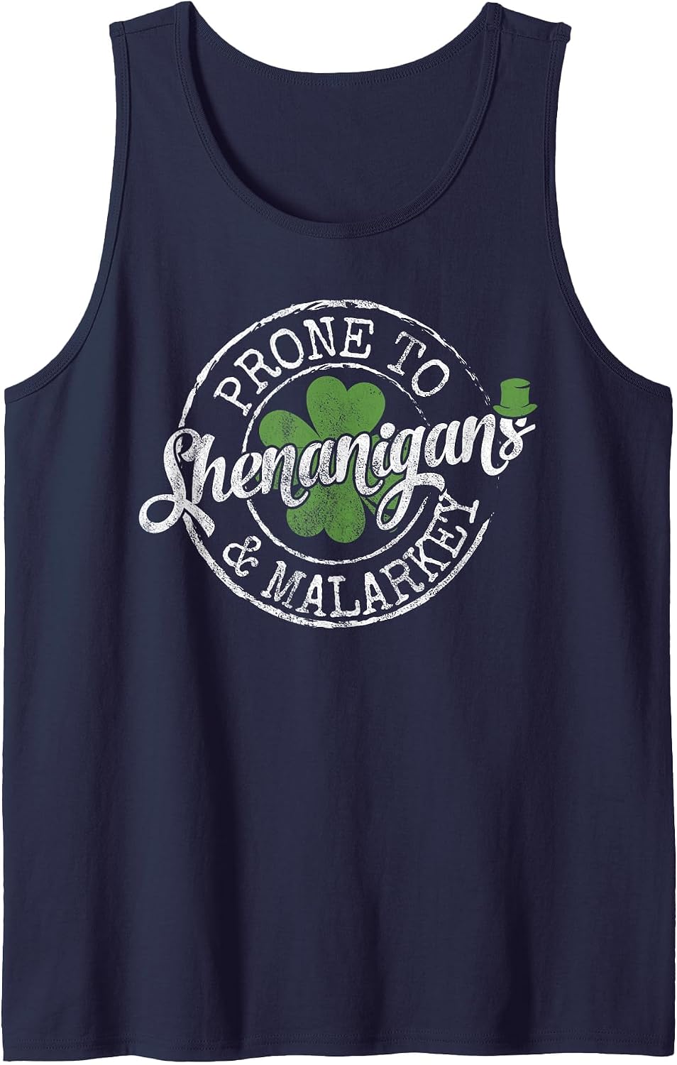 Prone to Shenanigans & Malarkey Fun Clovers St Patrick's Day Tank Top - Navy Blue