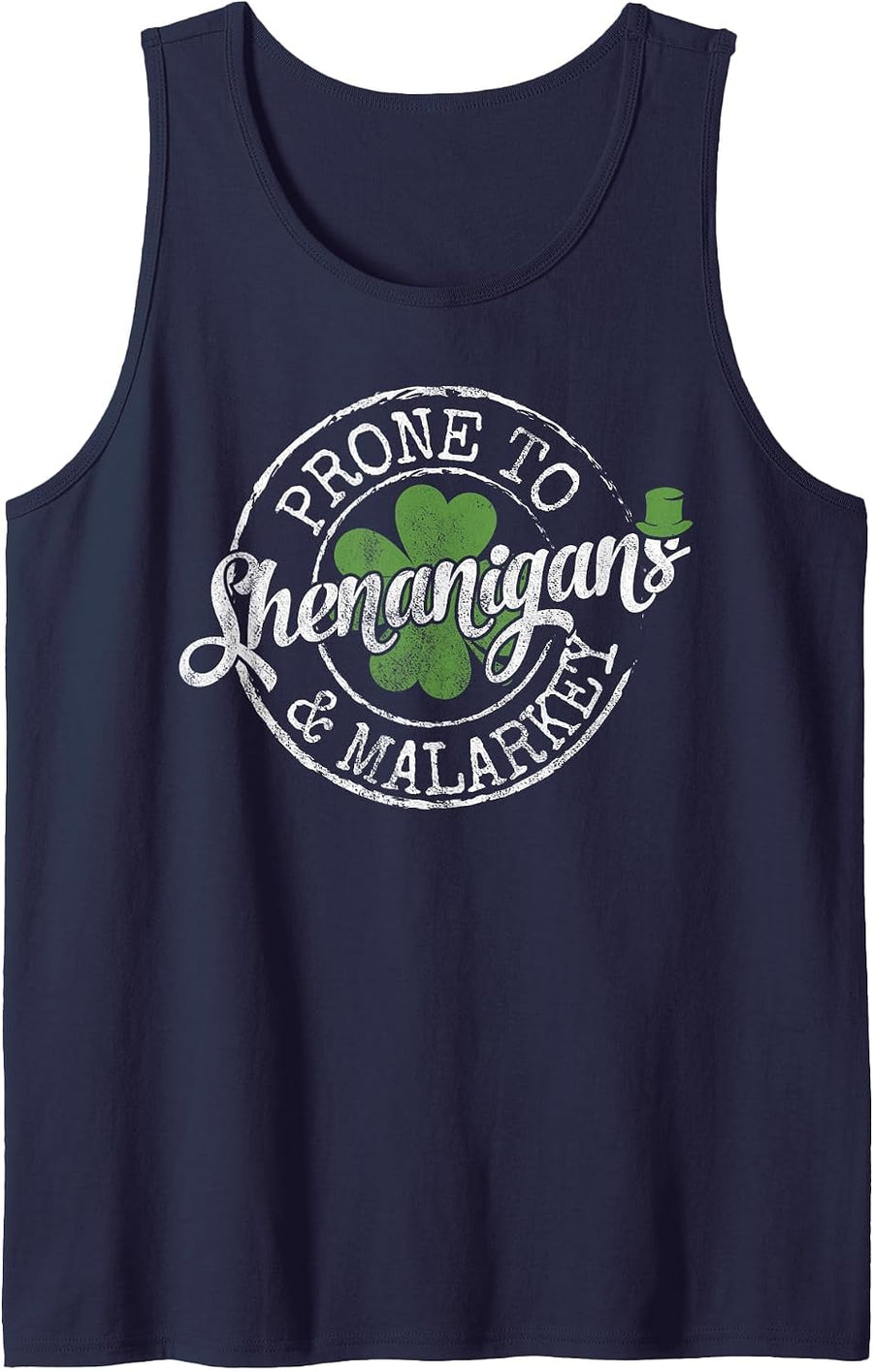 Prone to Shenanigans & Malarkey Fun Clovers St Patrick's Day Tank Top - Navy Blue