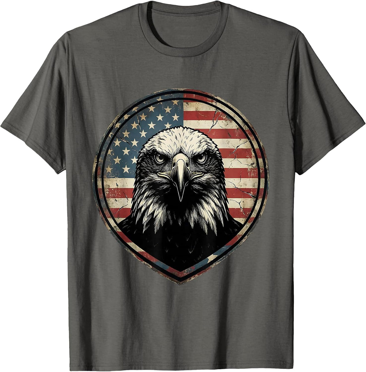 Bald Eagle American Flag Patriotic Graphic T-Shirt - Asphalt Grey