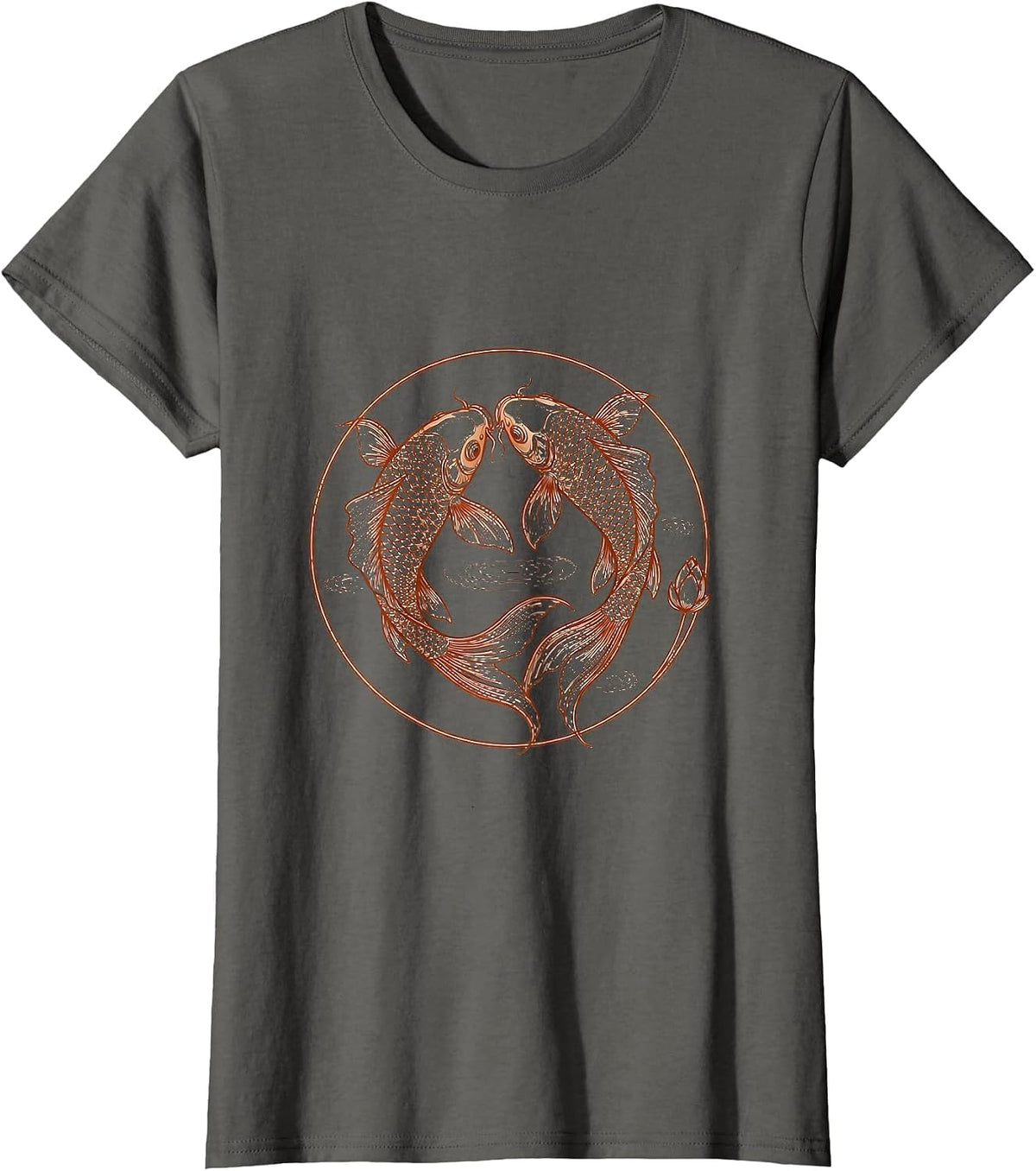 Women's Koi Fish Swirling Pond Illustration T-Shirt - Asphalt Grey