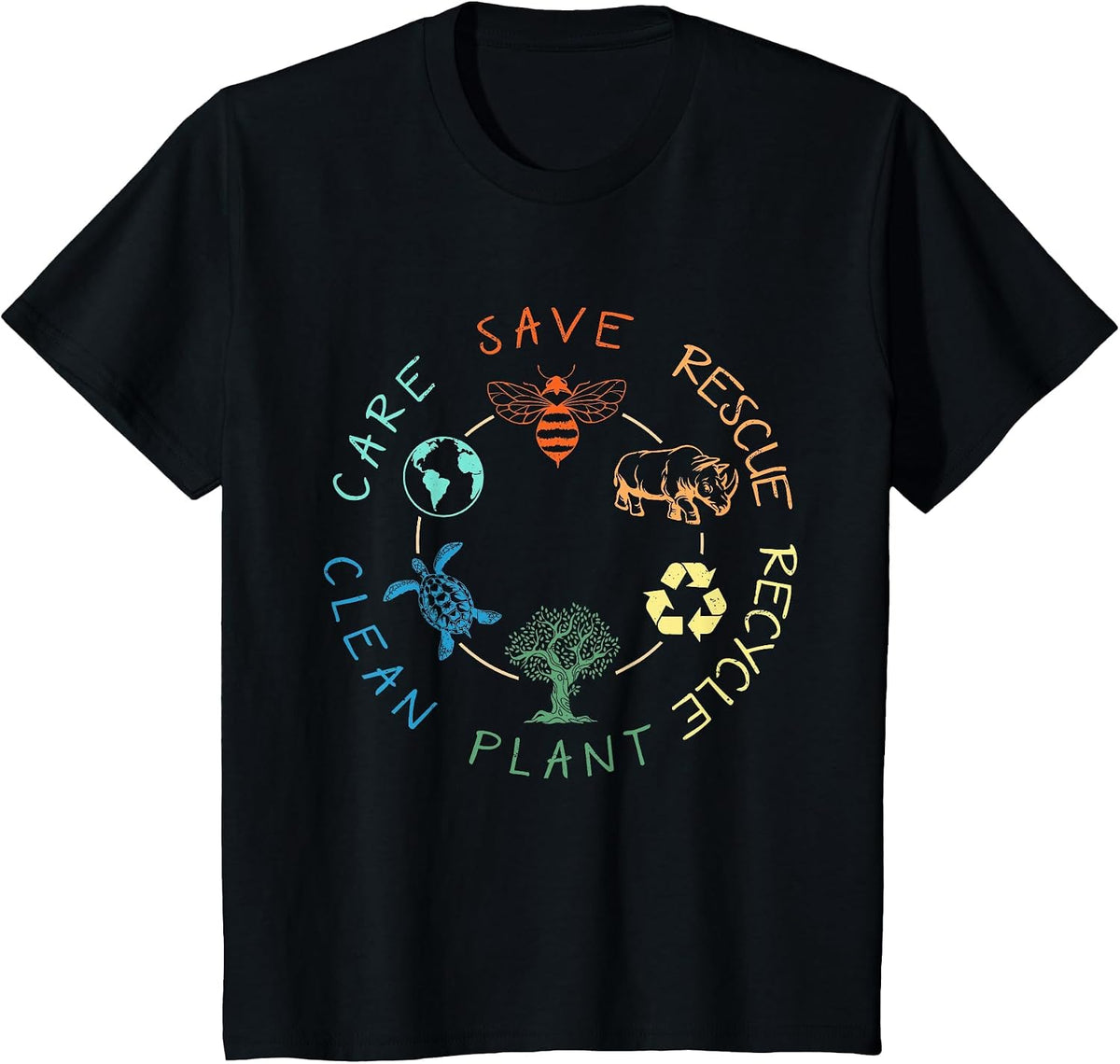 Save Bees Rescue Animals Recycle Plastic Earth Day T-Shirt - Black
