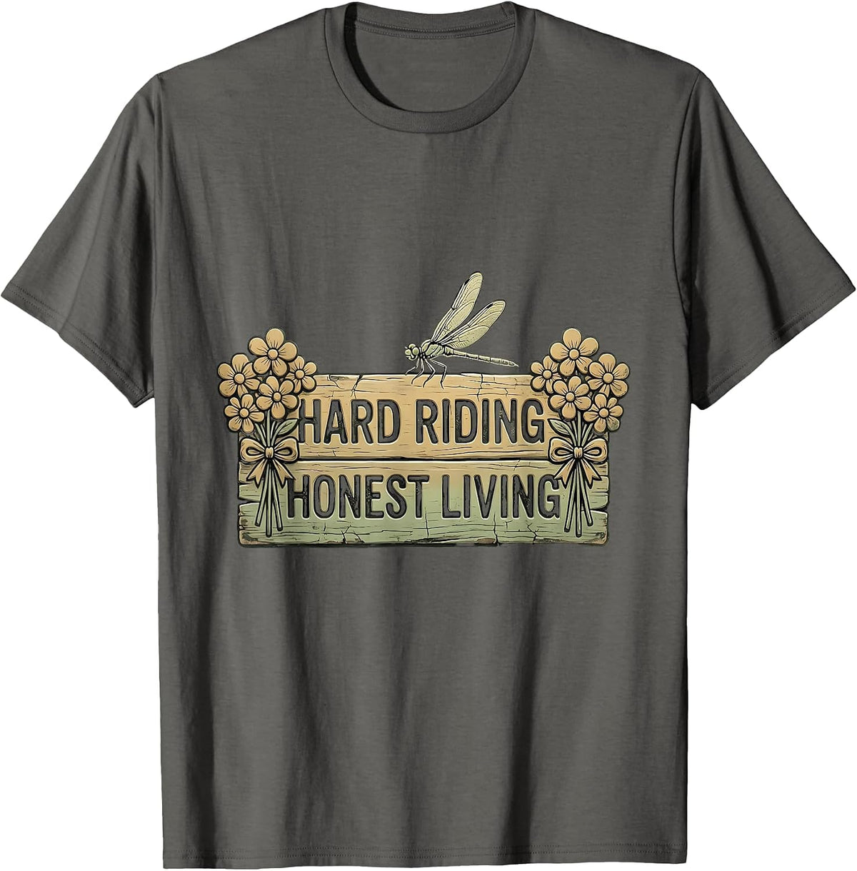 Hard Riding Honest Living Western Cowboy Design T-Shirt - Asphalt Grey
