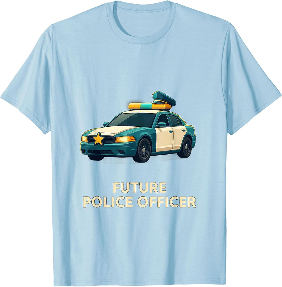Men's Future Police Officer Flat Vector Kids Police Costume T-Shirt - Baby Blue