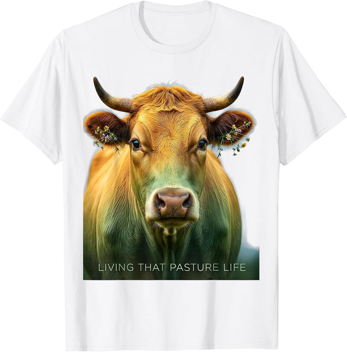 Men's Living That Pasture Life Cow Graphic Design T-Shirt - White
