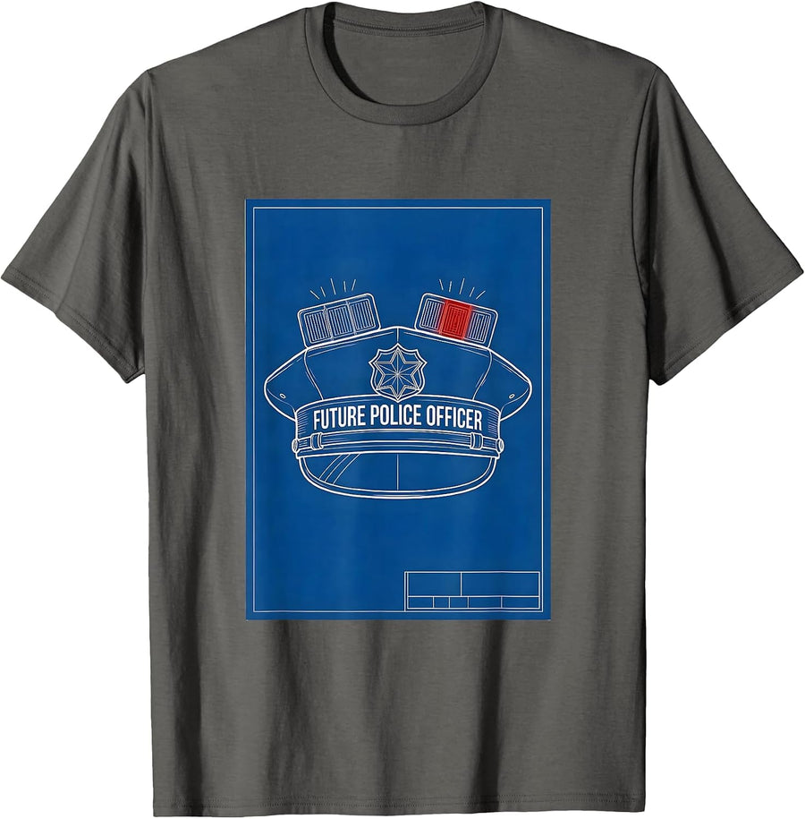 Future Police Officer Technical Blueprint Kids Toddler Gift T-Shirt - Asphalt Grey