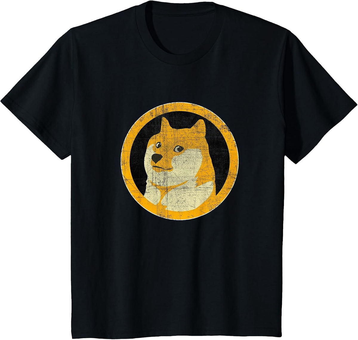 Dogecoin Doge Face Logo (Distressed) - Shiba Inu T-Shirt - Black
