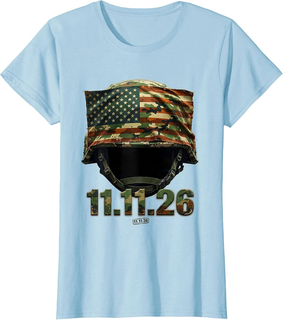 11.11.26 Distressed Military Veteran Patriotic T-Shirt - Baby Blue