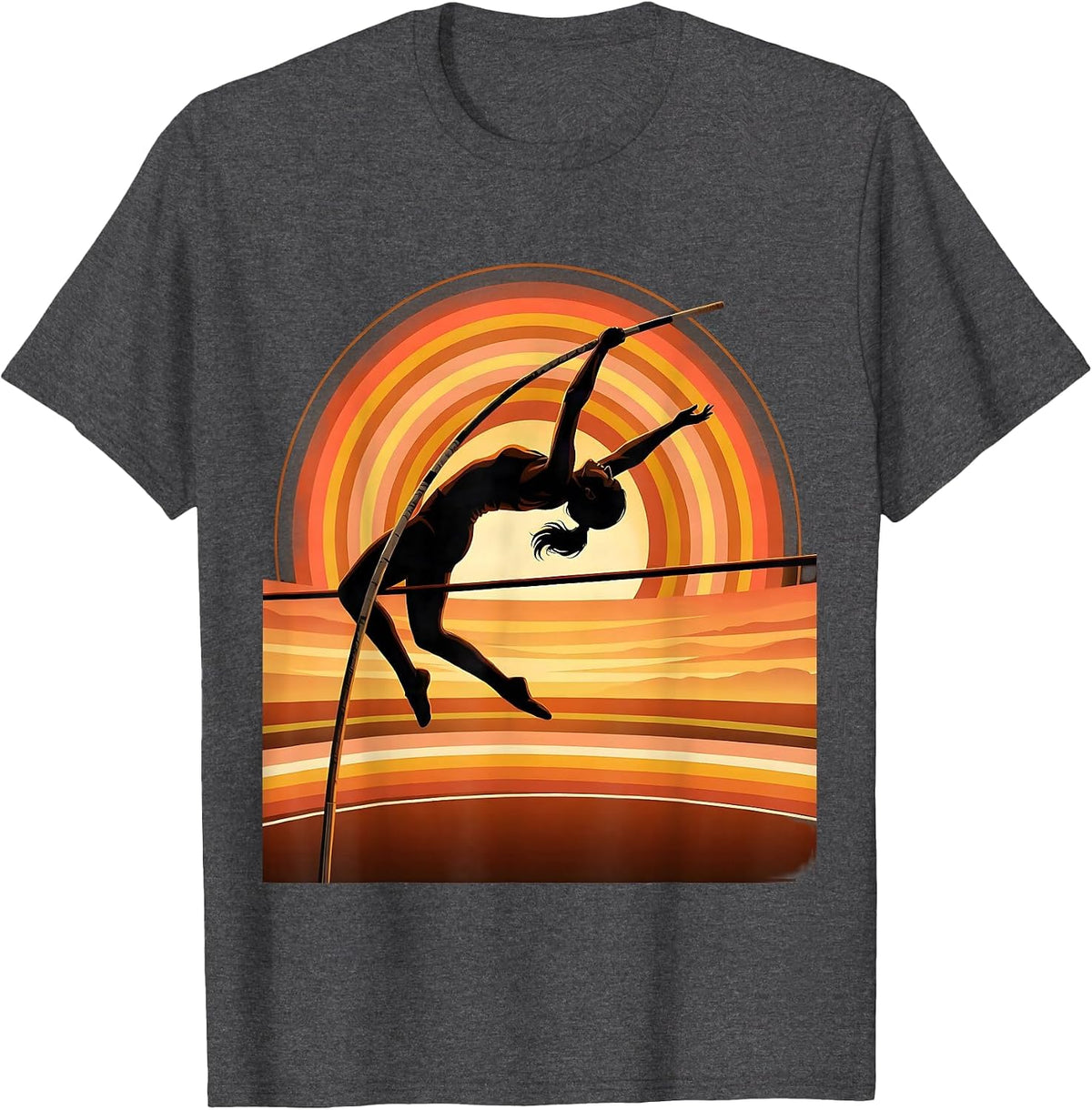 Pole Vault Athlete Soaring Above the Crossbar T-Shirt - Dark Heather Grey