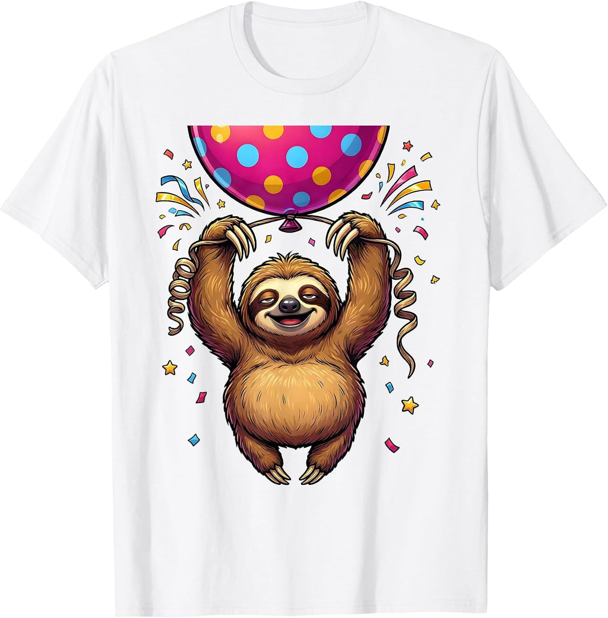Men's Sloth Birthday Balloon Cute Funny Gift T-Shirt - White