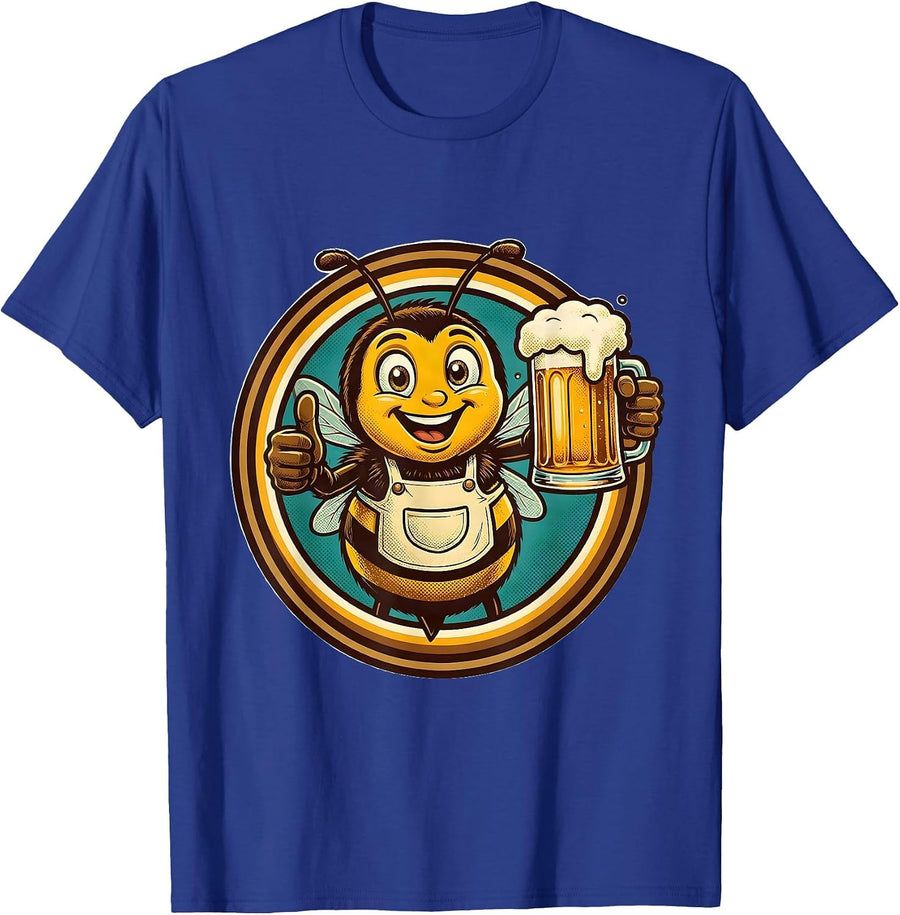 Bee Bartender Carrying Beer Stein Illustration T-Shirt - Royal Blue