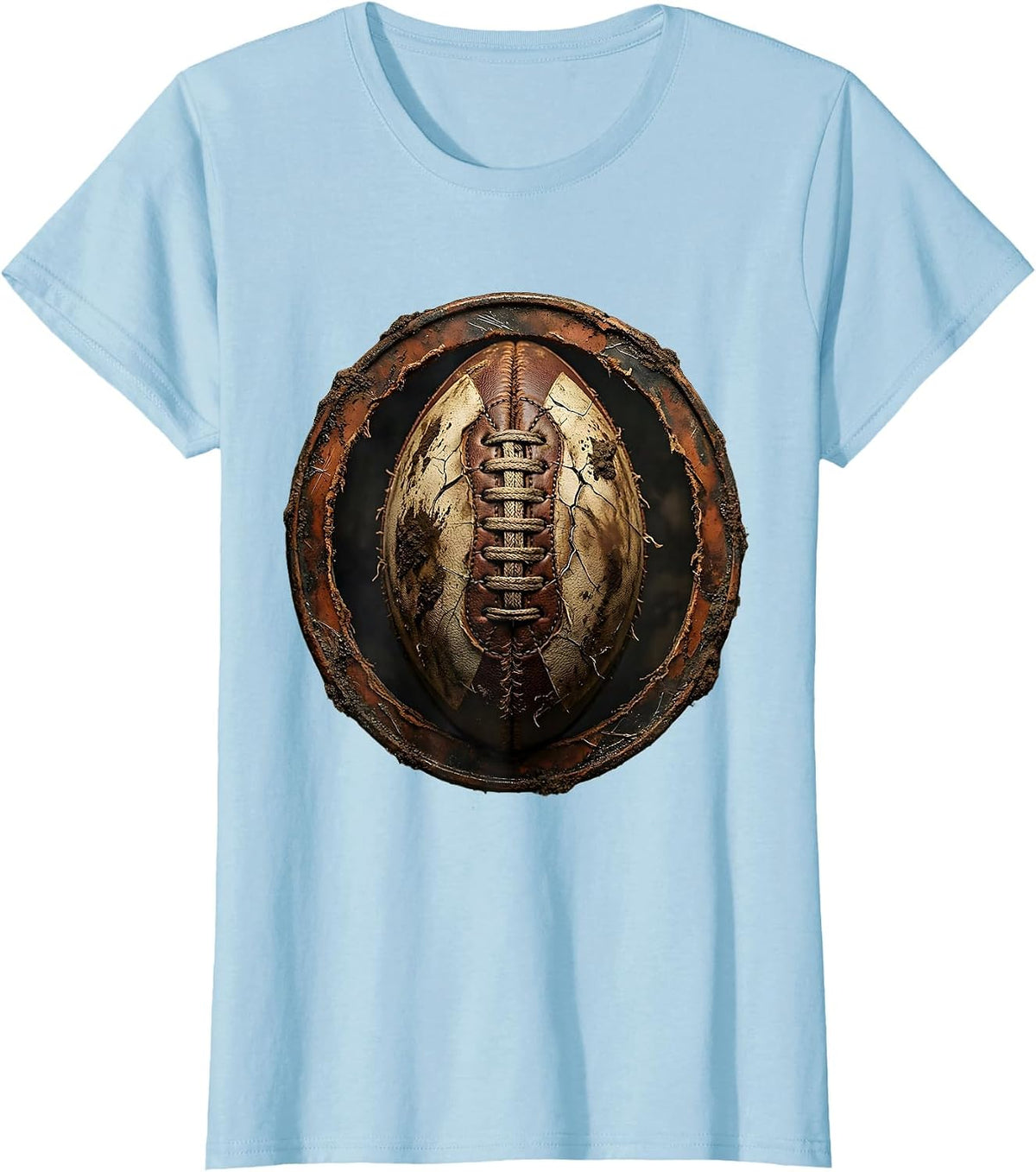 Worn and Muddy Rugby Ball Graphic T-Shirt - Baby Blue