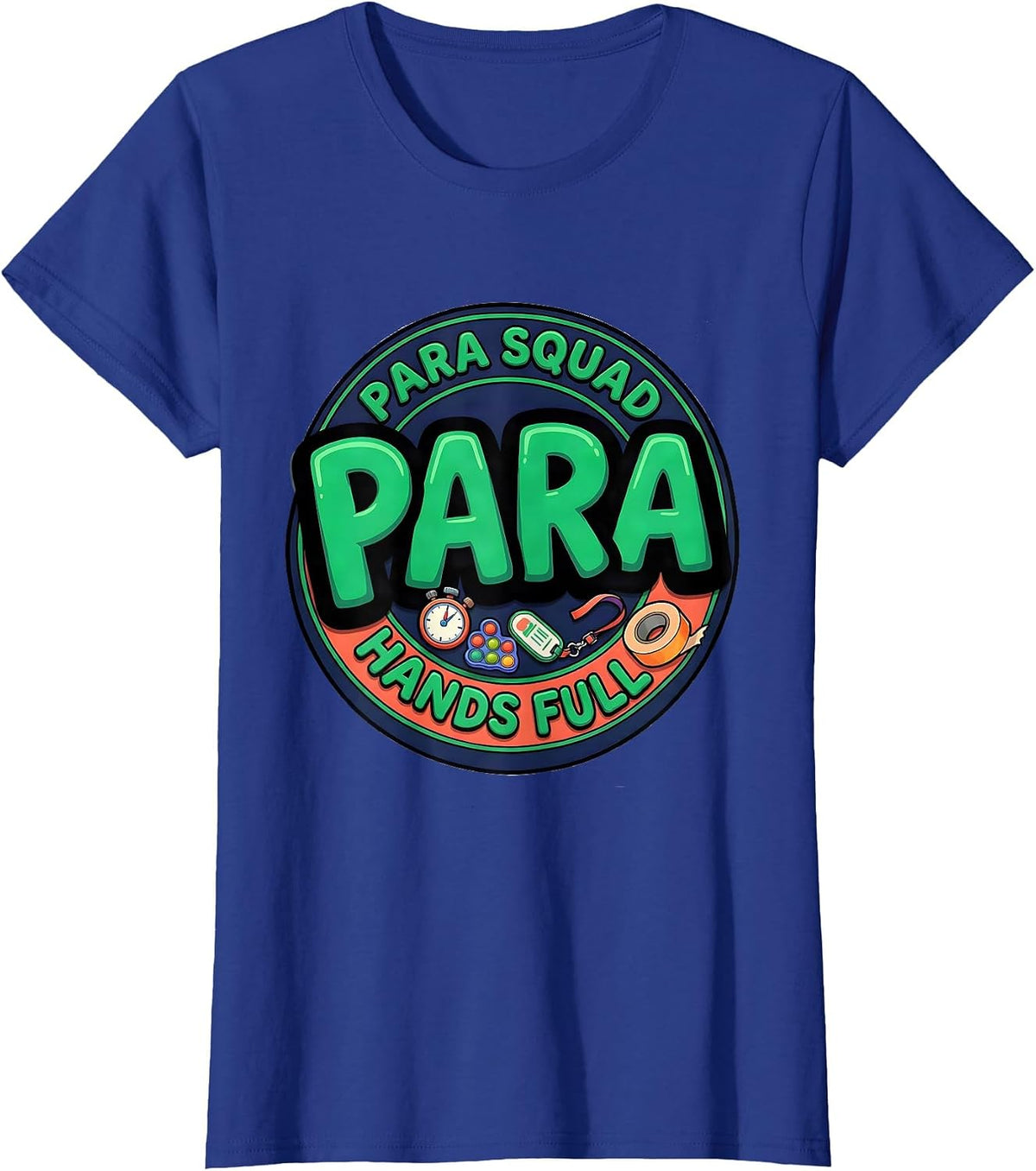 Women's Para Squad Hands Full Bold Cartoon Back To School T-Shirt - Royal Blue