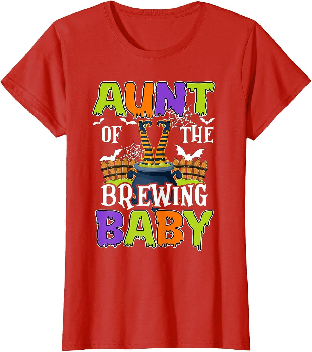 Aunt of The Brewing Baby Halloween Witch Baby Funny T-Shirt - Red