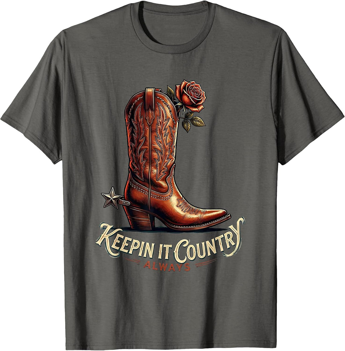 Keepin It Country Always Cowgirl Design T-Shirt - Asphalt Grey