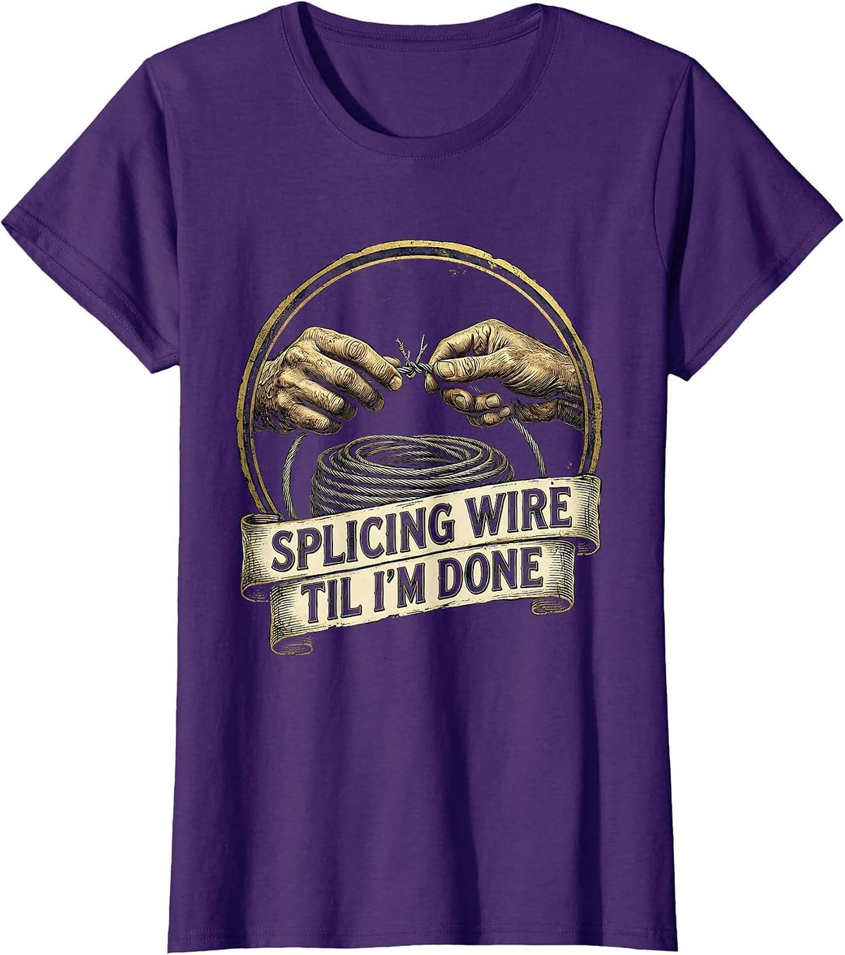 Women's Splicing Wire Til I'm Done Funny Electrician Skeleton Humor T-Shirt - Purple