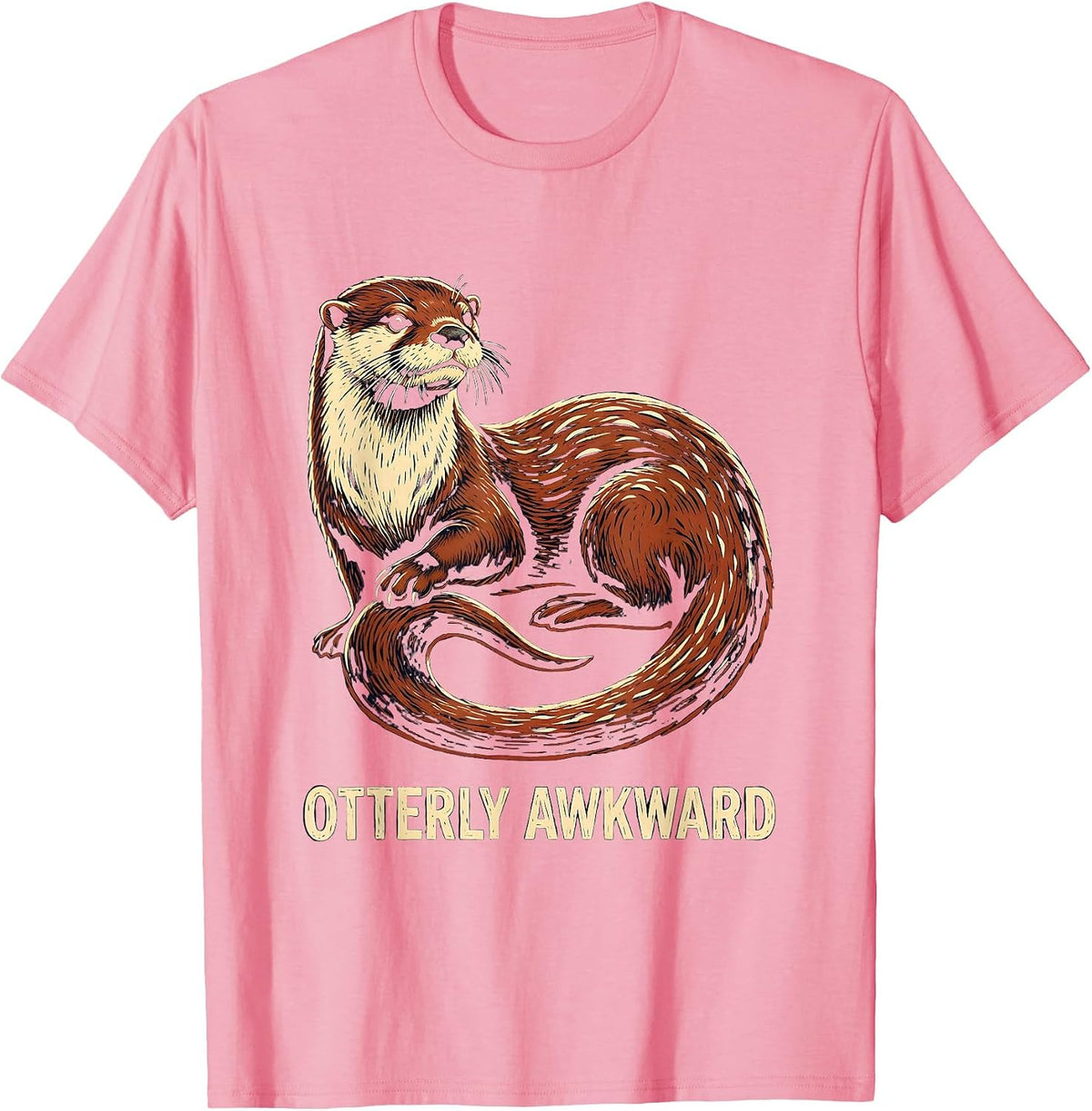 Men's Otterly Awkward Linocut Funny Otter Lover Gift For Kid Teen T-Shirt - Pink