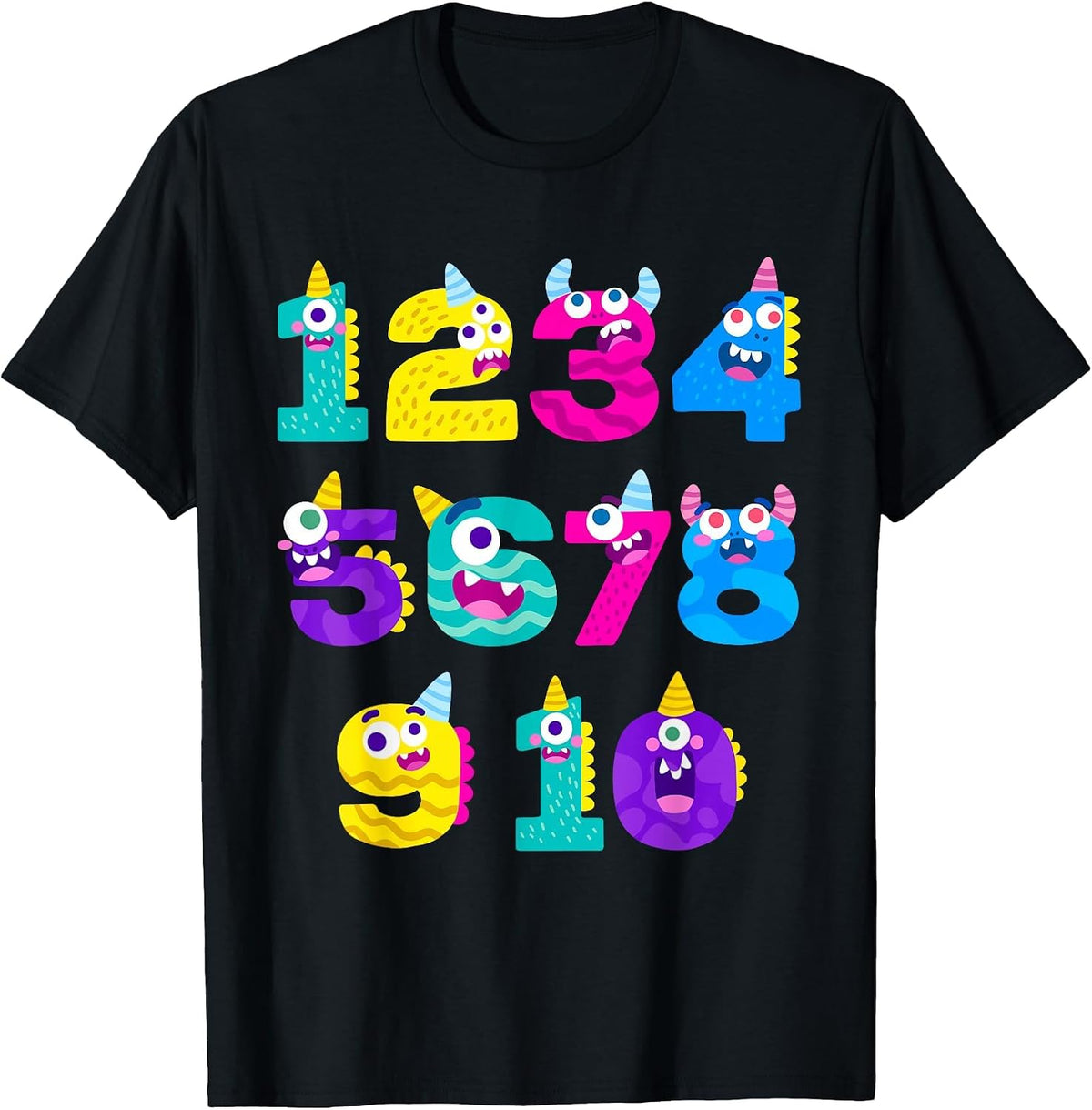 Funny Math Monster Numbers Learning Tee | School Education T-Shirt - Black