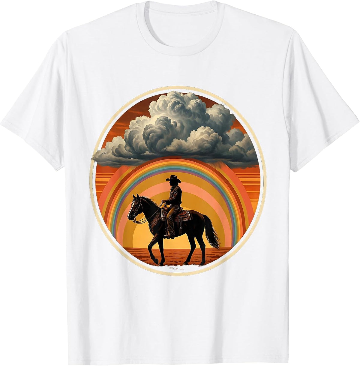 Cowboy Silhouette Riding Into Storm Clouds T-Shirt - White