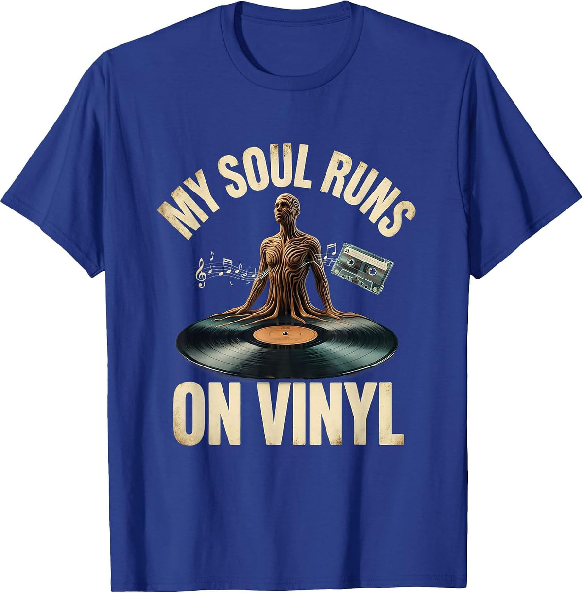 My Soul Runs on Vinyl Surreal Vinyl Design T-Shirt - Royal Blue