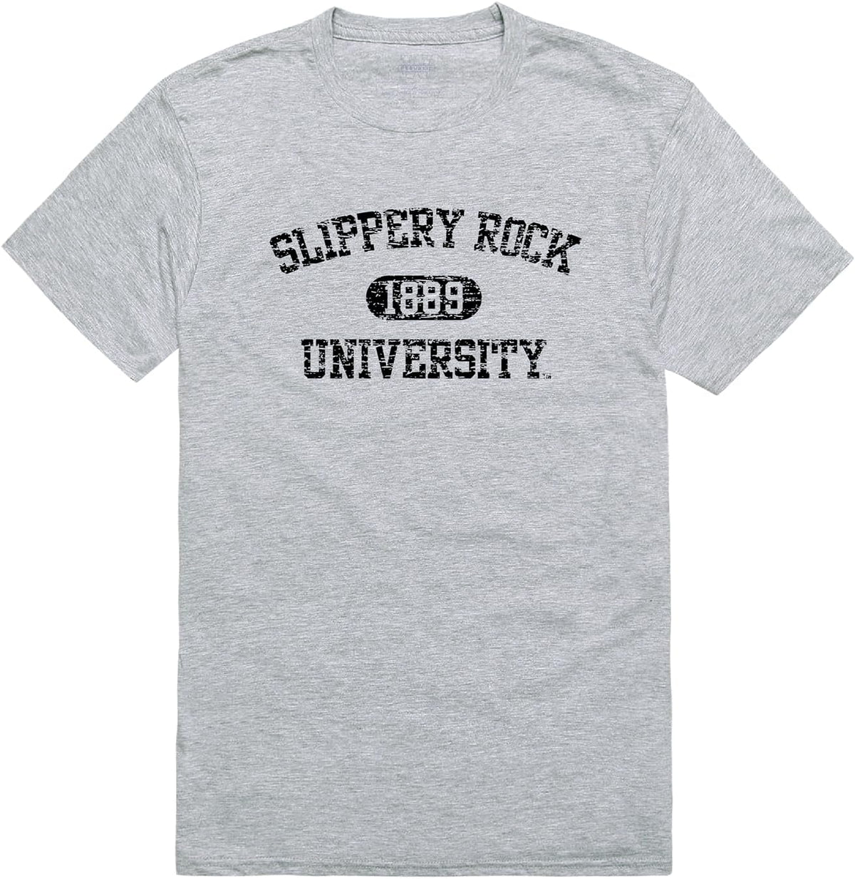 Slippery Rock The Rock Distressed Arch College Tees, Black, Small - Heather Grey
