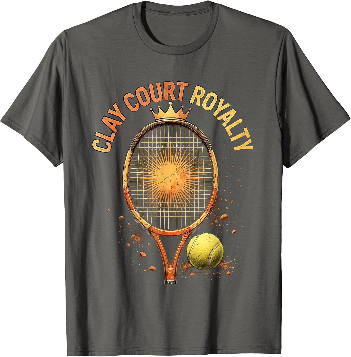 Clay Court Royalty Tennis Graphic Design T-Shirt - Asphalt Grey