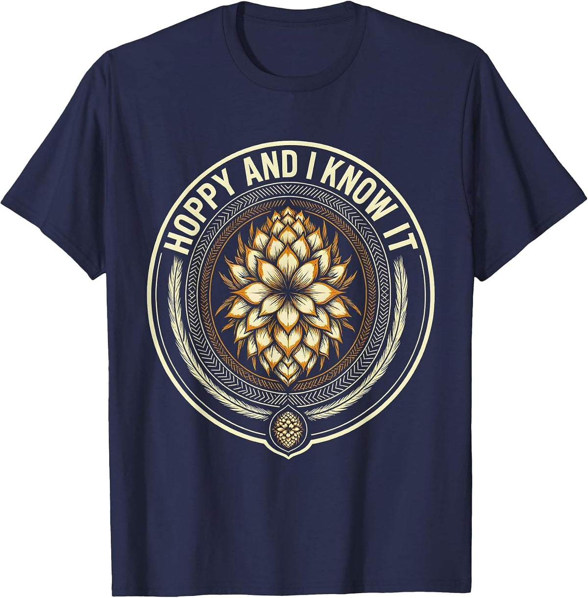 Hoppy and I Know It Beer Lover Design T-Shirt - Navy Blue