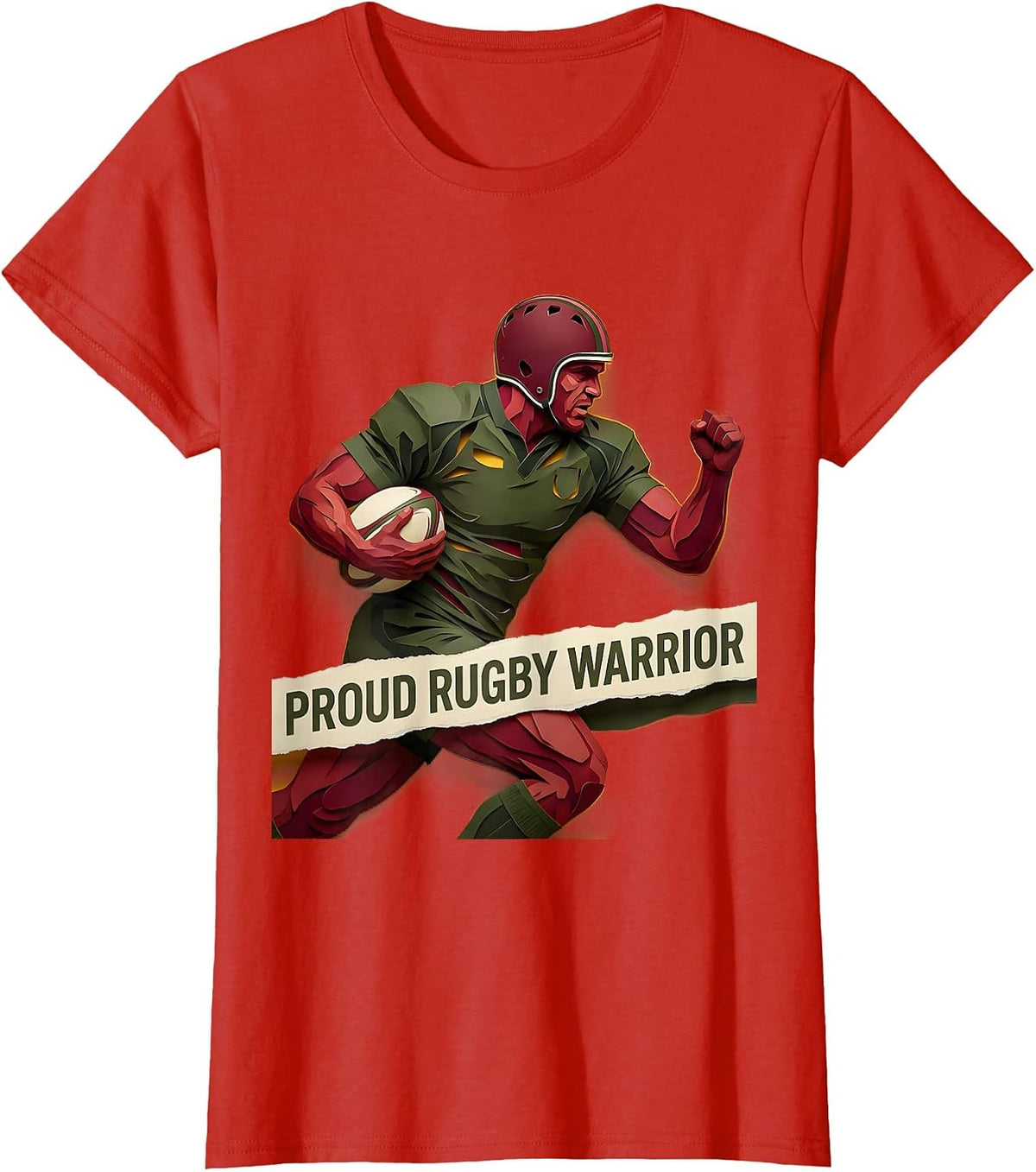Proud Rugby Warrior Bold Graphic Design T-Shirt - Red