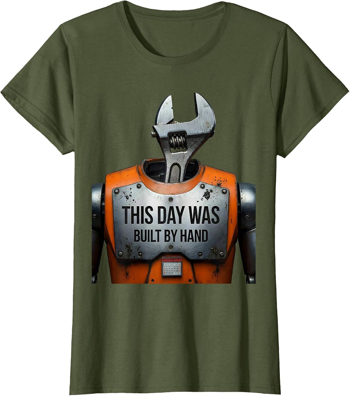 Women's This Day Was Built By Hand Funny Mechanic Labor Day Gift T-Shirt - Olive Green