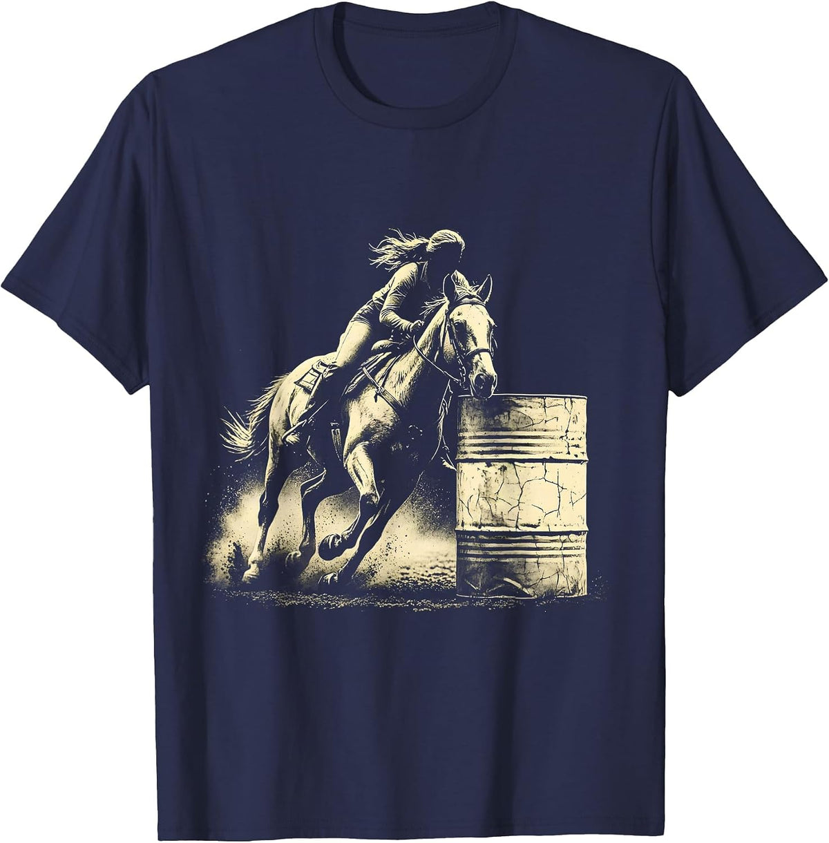 Barrel Racer Leaning Into Turn Rodeo Graphic T-Shirt - Navy Blue