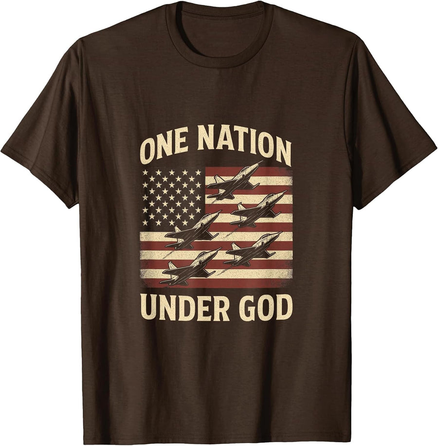 4th July American Flag Fighter Jet Christ Family T-Shirt - Brown
