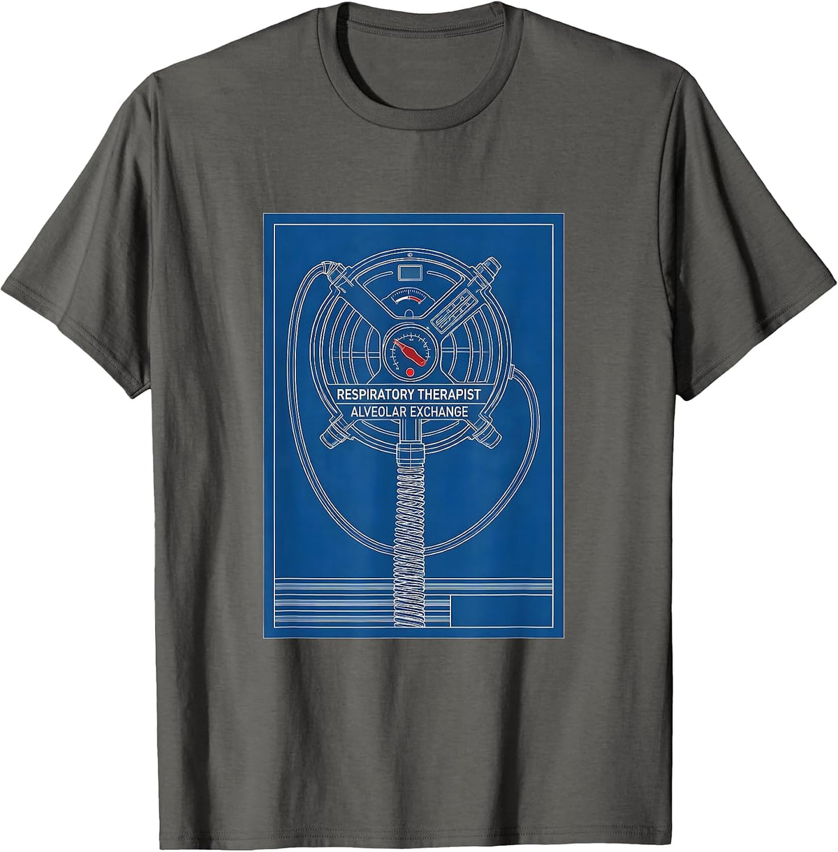 Respiratory Therapist Alveolar Exchange Technical Blueprint T-Shirt - Asphalt Grey