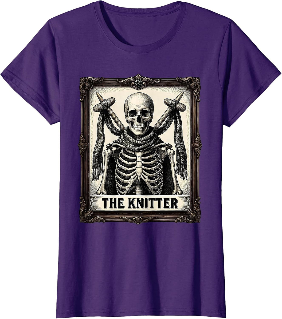 Women's The Knitter Skeleton Tarot Card Knitting Lover Gift T-Shirt - Purple