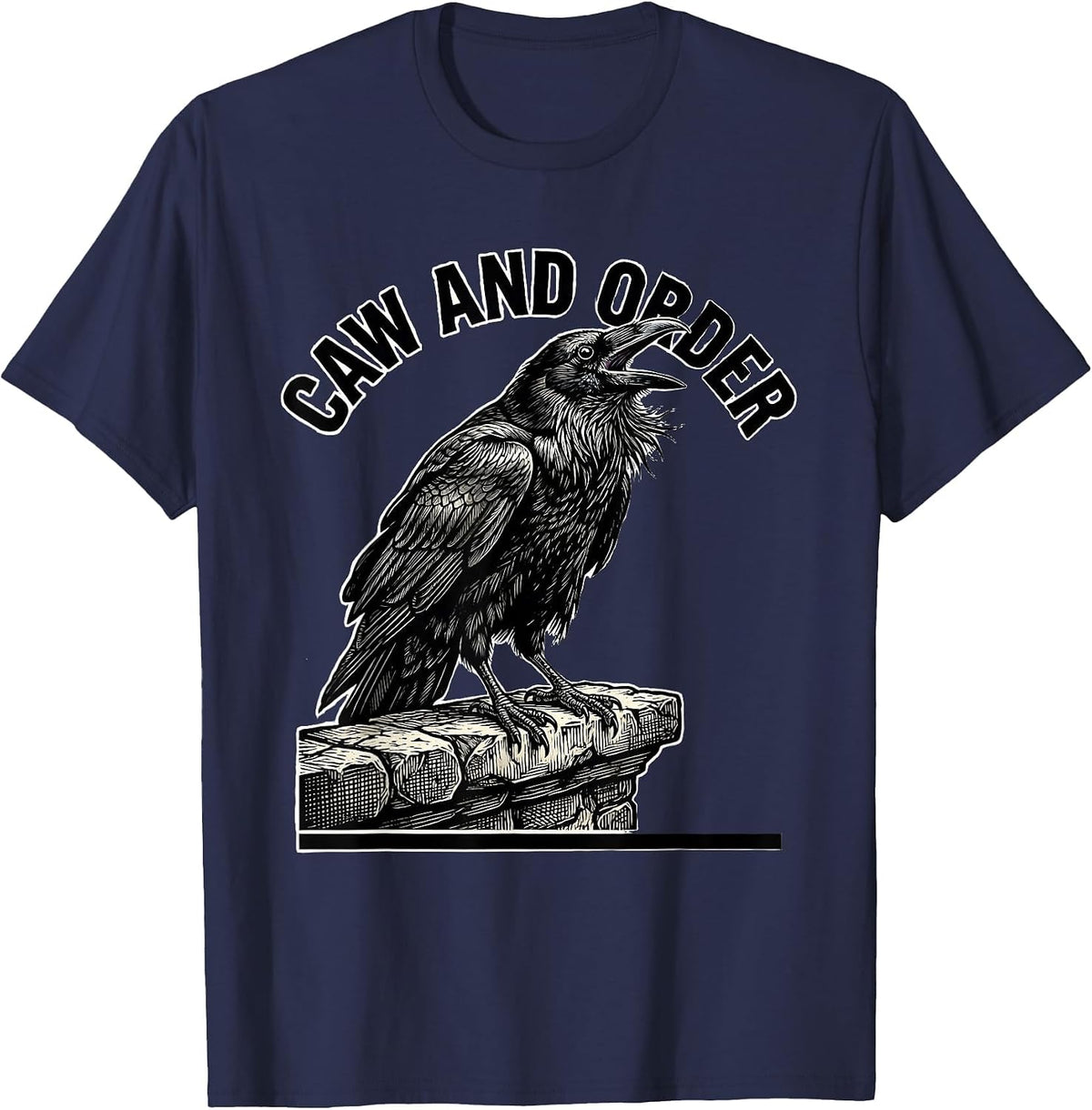 Men's Caw And Order Vintage Retro Gothic Crow Raven Dark Humor T-Shirt - Navy Blue