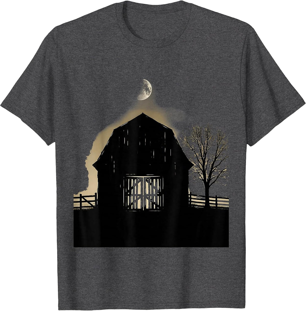 Weathered Barn Doors Crescent Moon Country Design T-Shirt - Dark Heather Grey