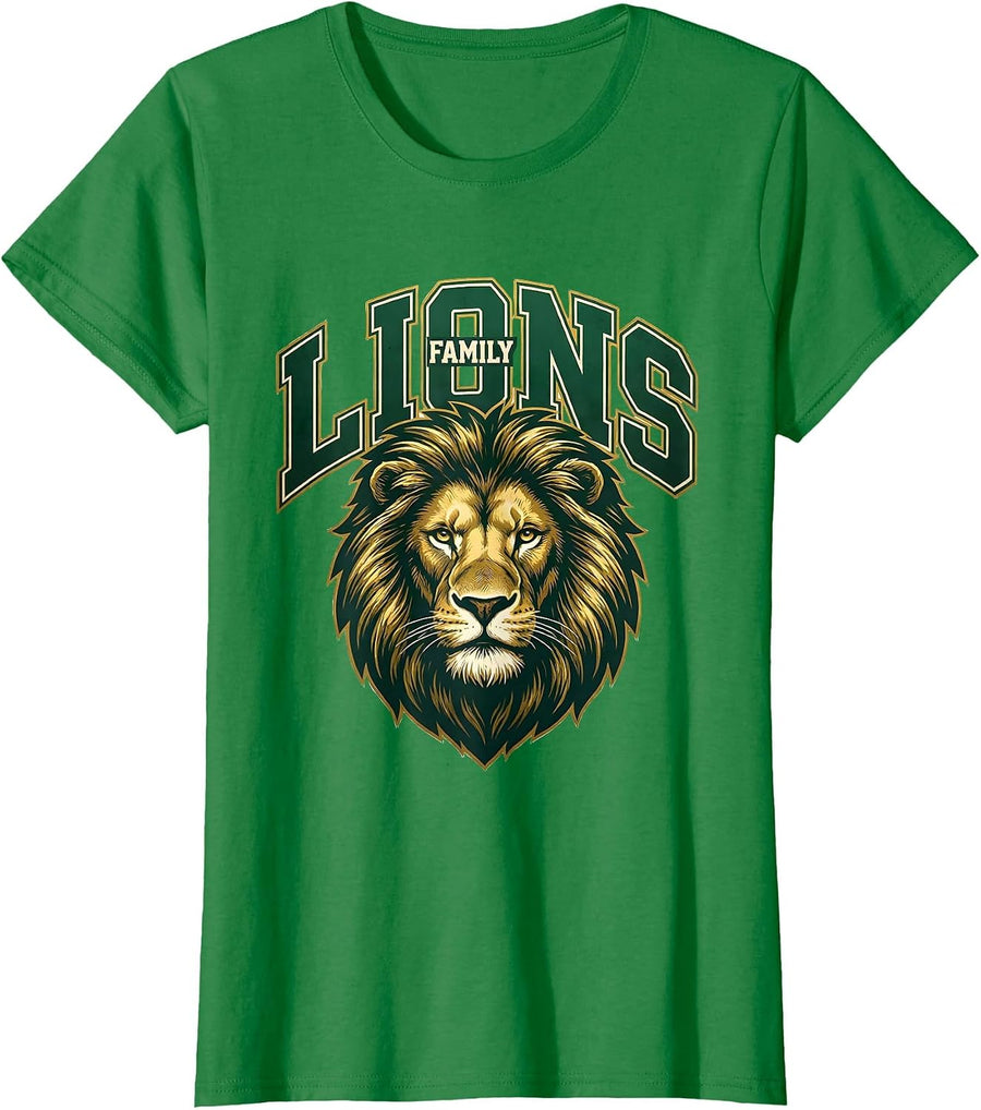 Women's Lions Family Sports Mascot Fan Pride Spirit Season T-Shirt - Kelly Green