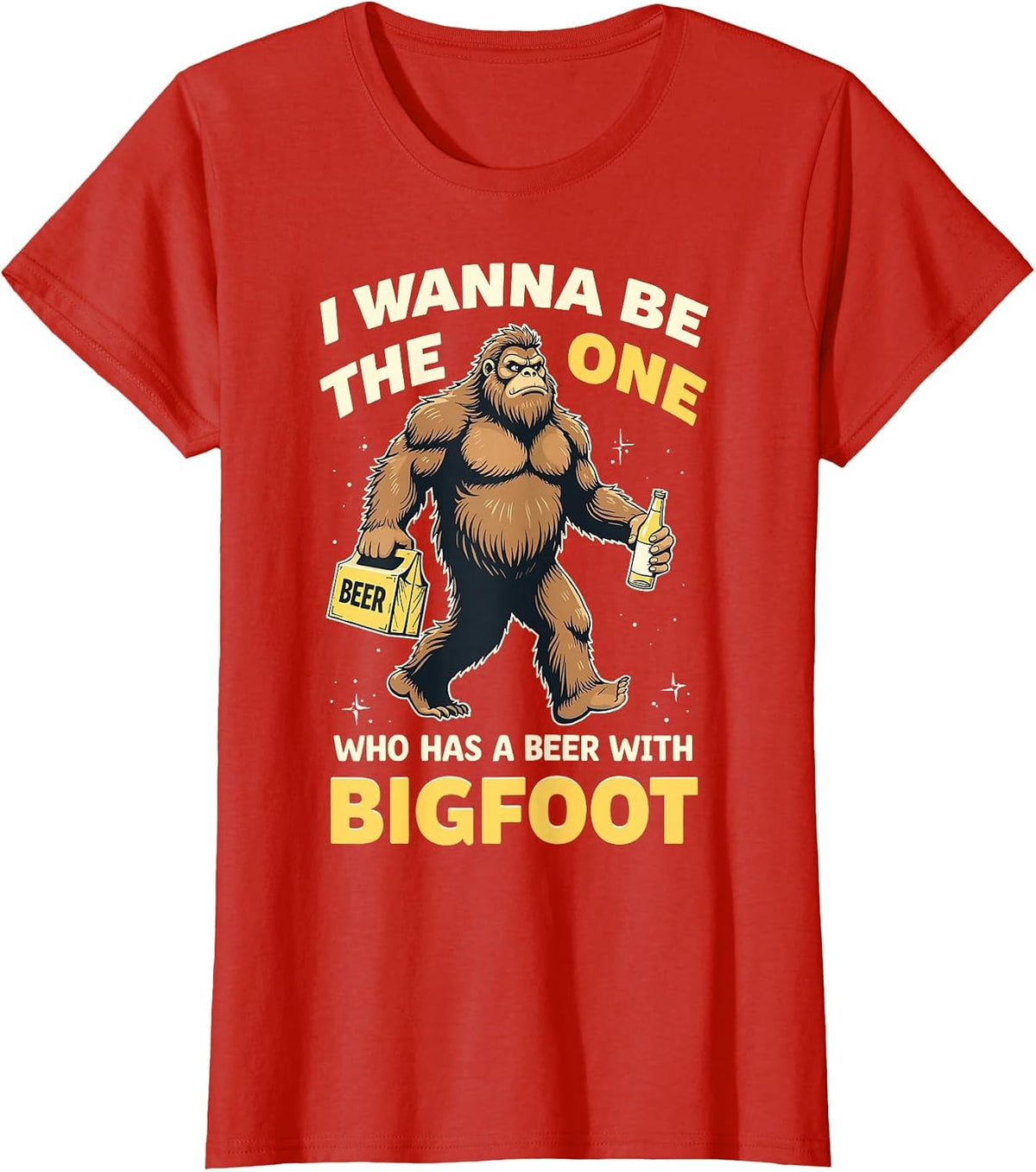 Funny Beer with Bigfoot Sasquatch Beer Lover Drinking Party T-Shirt - Red