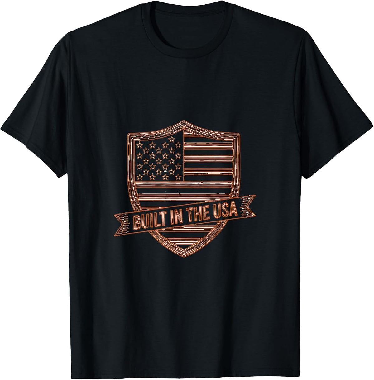 Men's Built in the USA American Flag Patriotic Design T-Shirt - Black