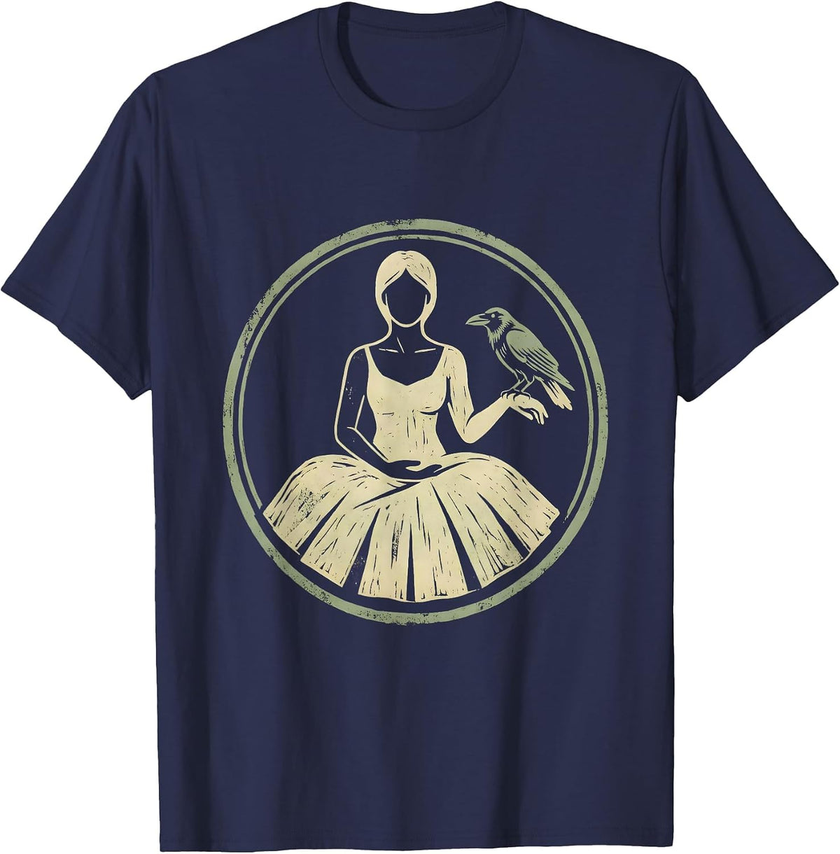 Men's Crow Companion Seated Meditation Illustration T-Shirt - Navy Blue