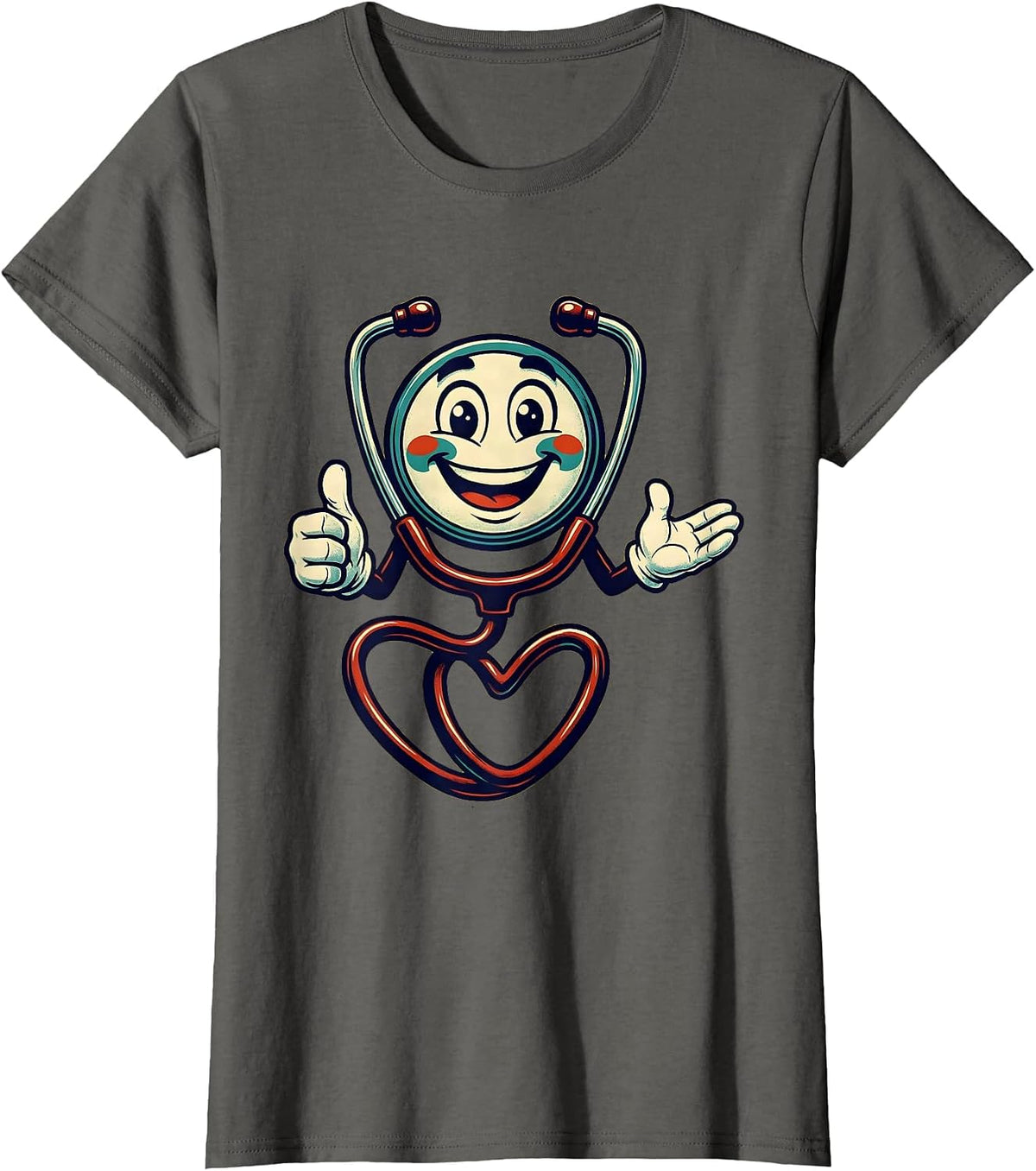 Women's Stethoscope Heart Medical Assistant Gift T-Shirt - Asphalt Grey