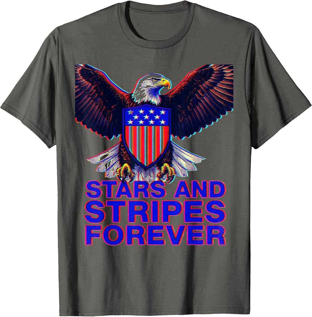 Stars and Stripes Forever America Patriotic Design T-Shirt - Asphalt Grey