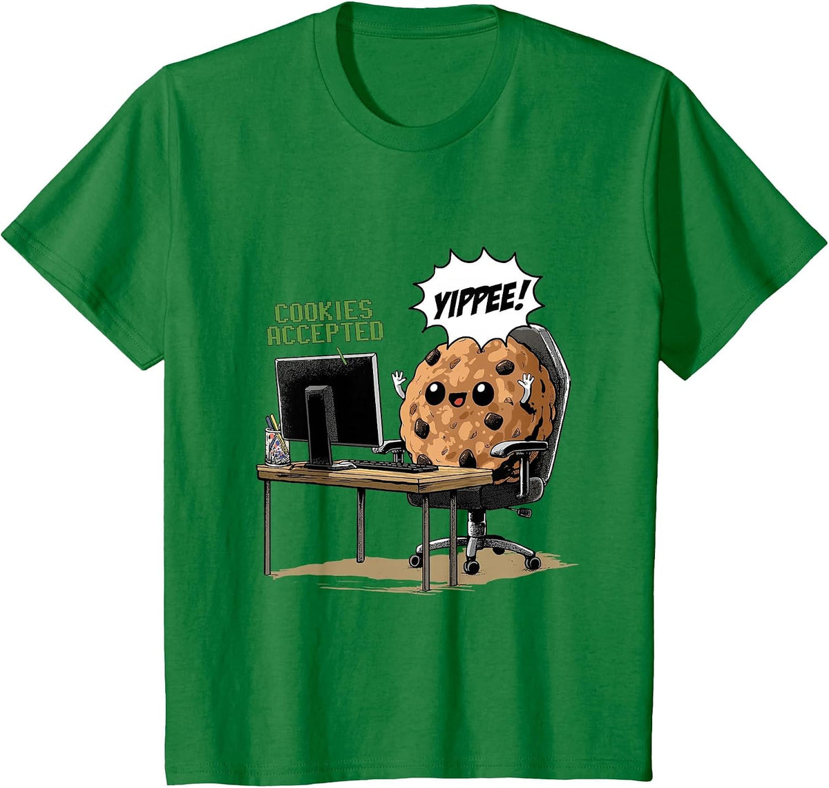Cookies Accepted Nerd Shirt Funny Computer Internet Coder T-Shirt, Youth, Kelly Green, Small - As Pictured