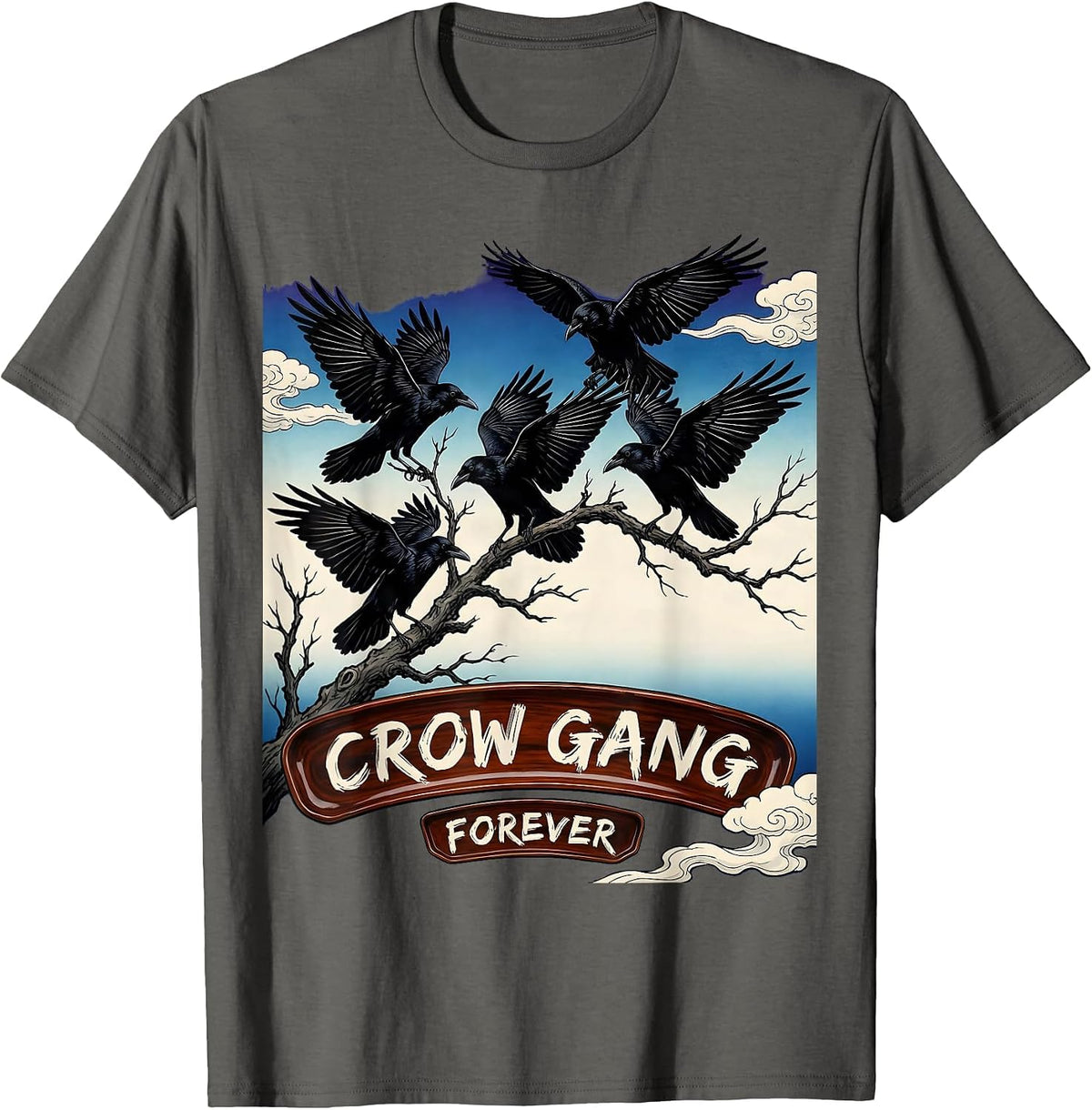 Men's Crow Gang Forever Bold Graphic Design T-Shirt - Asphalt Grey