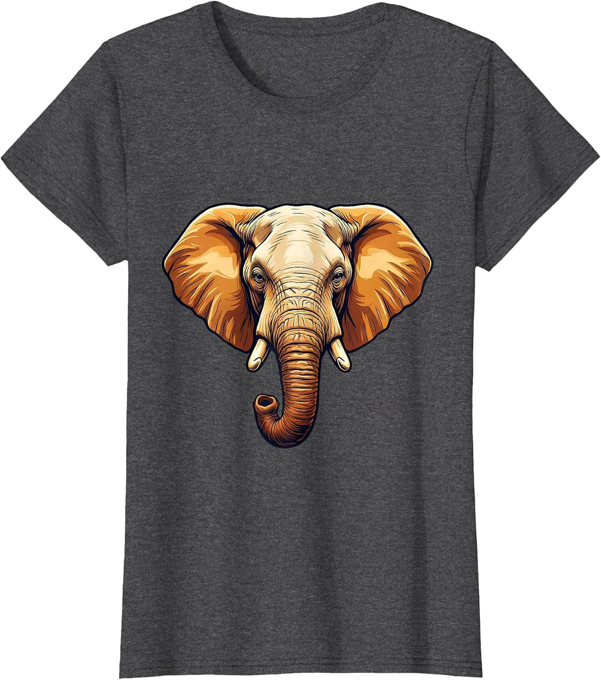 Women's Elephant Portrait Cute Animal Lover Wildlife Art T-Shirt - Dark Heather Grey