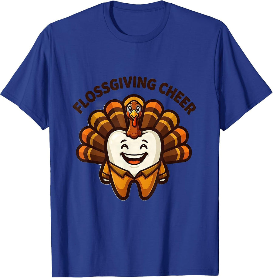 Flossgiving Cheer Funny Dental Hygienist Thanksgiving Mascot T-Shirt - Royal Blue
