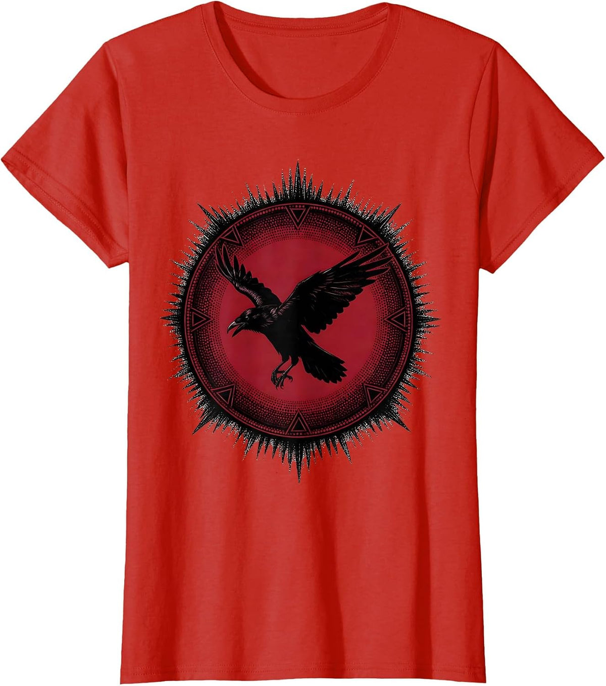 Crow Silhouette Blood Moon Gothic Nature Art T-Shirt - Red