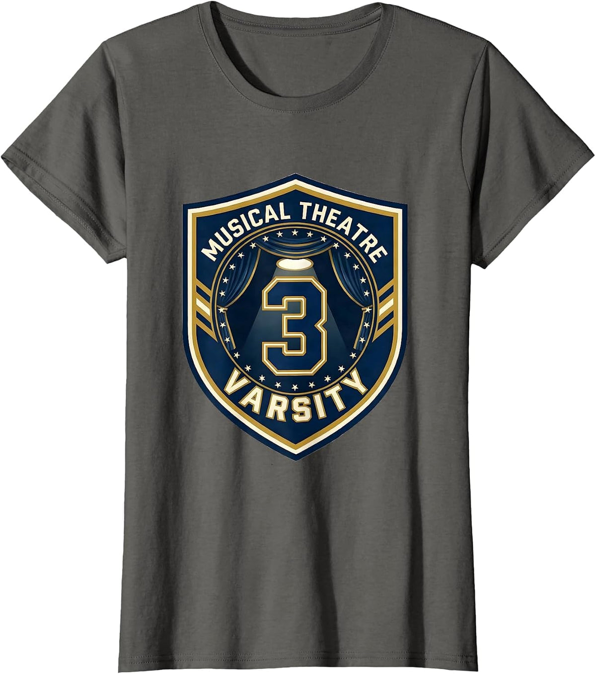 Women's Shield Varsity Badge Theater Kid Humor T-Shirt - Asphalt Grey