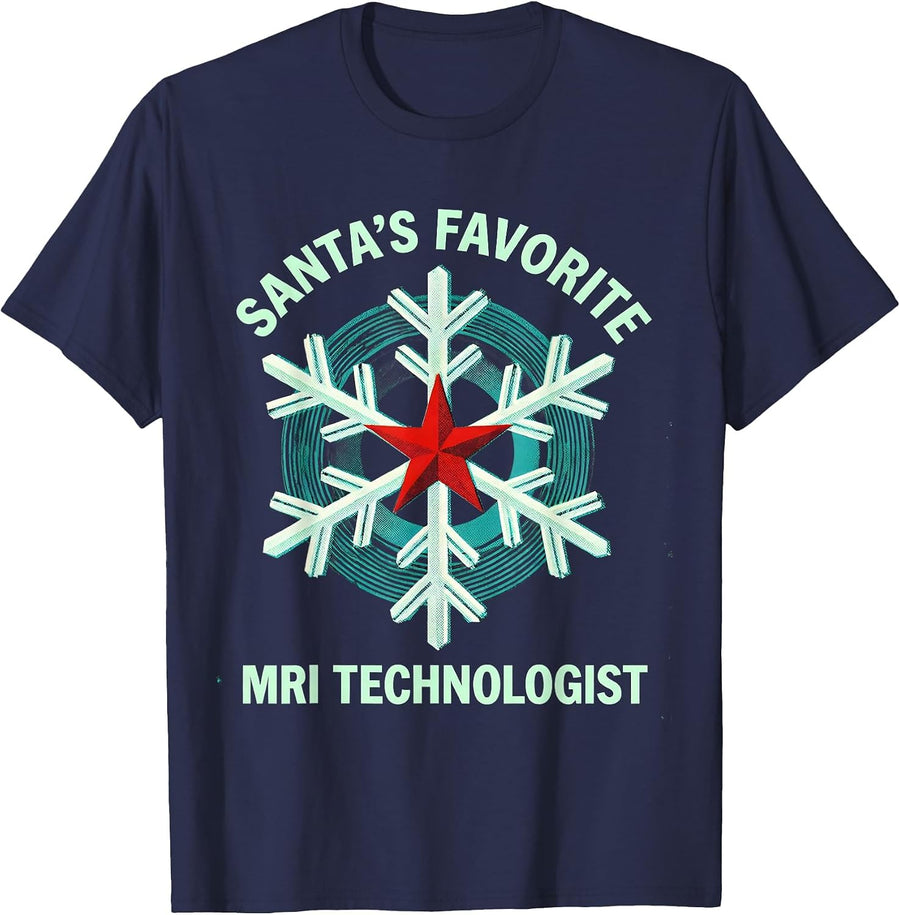 Santa's Favorite MRI Technologist Funny Radiology Tech T-Shirt - Navy Blue