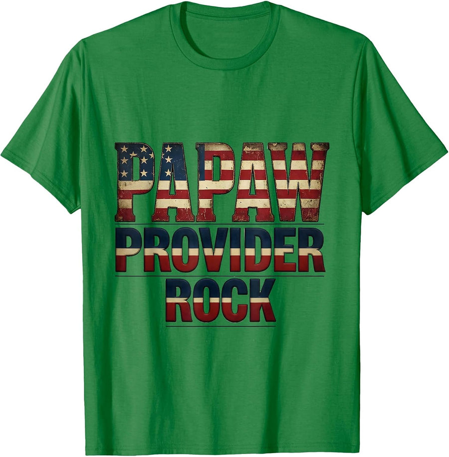 Men's Papaw Provider Rock Patriotic American Flag Father's Day T-Shirt - Kelly Green
